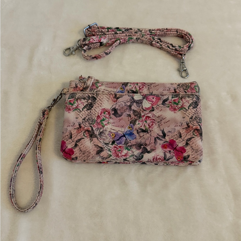Floral Pink Convertible Wristlet Crossbody Bag